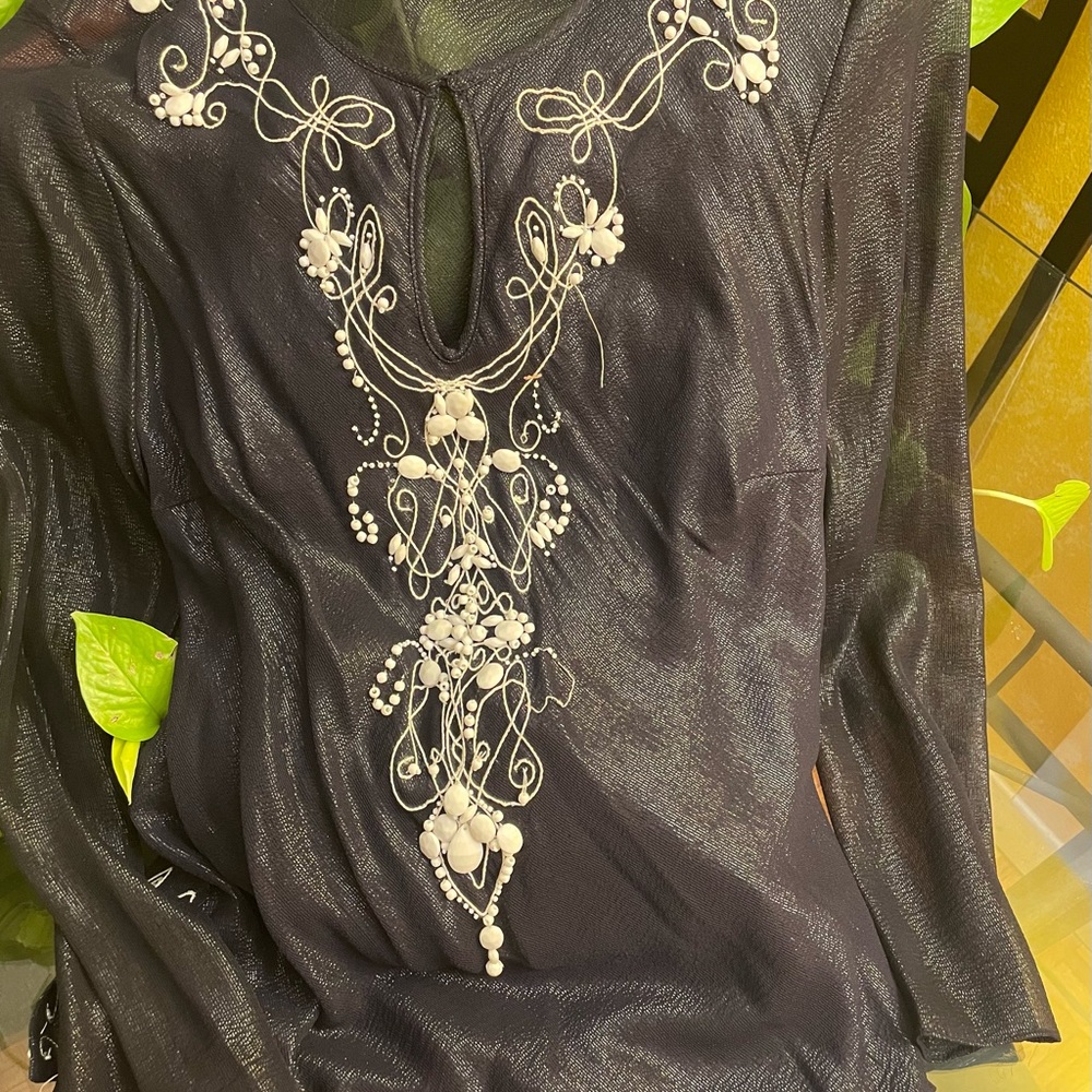 Dark blue blouse with pearls